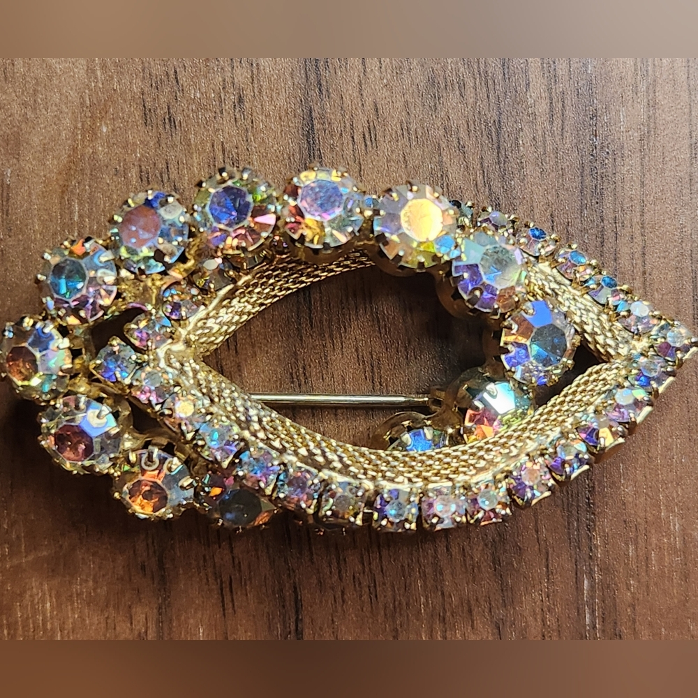 Vintage MCM Double Marquis AB Rhinestone Brooch Aurora Borealis - Picture 8 of 9